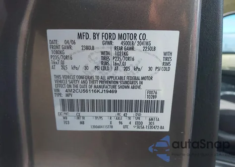 2006 Mercury Mariner Luxury/Premier z USA, uszkodzony, nr VIN 4M2CU56116KJ19469